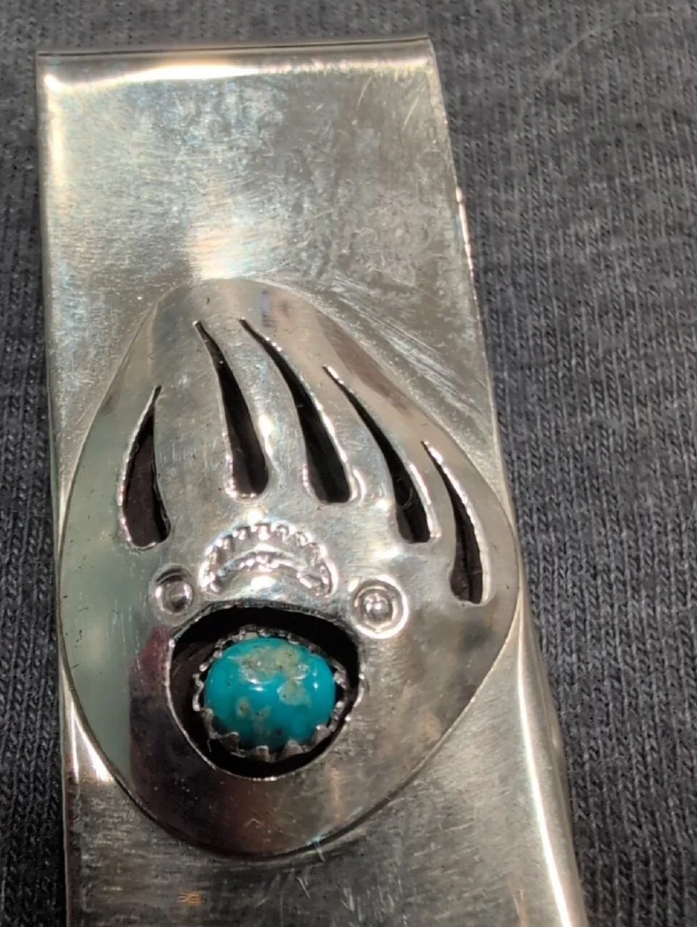 Sterling Silver Turquoise Bear Paw Money Clip - Blue